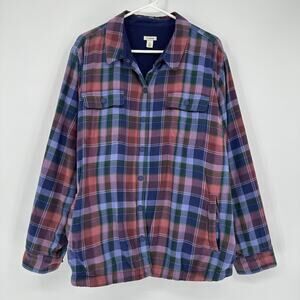 L.L.Bean Jacket Womens 2X Plus Plaid Flannel Fleece Lined Snap Front Shacket